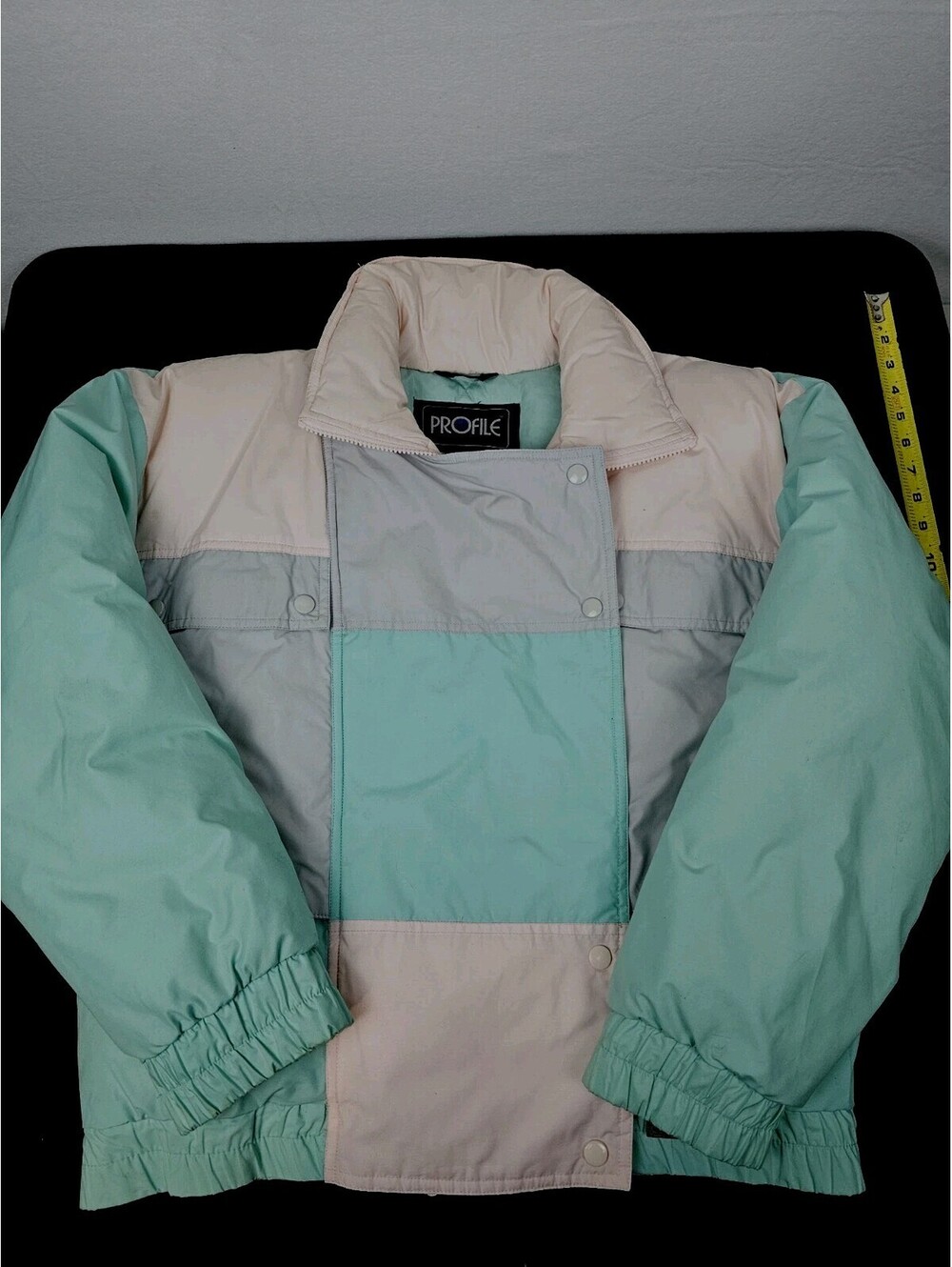VTG Ski Jacket 80s 90s Color Block Pastel Teal Pink Gray Puffer Womens Large